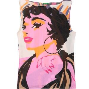 Vtg 80s retro mesh tank top The United Colors of Benetton Sophia Loren RARE L